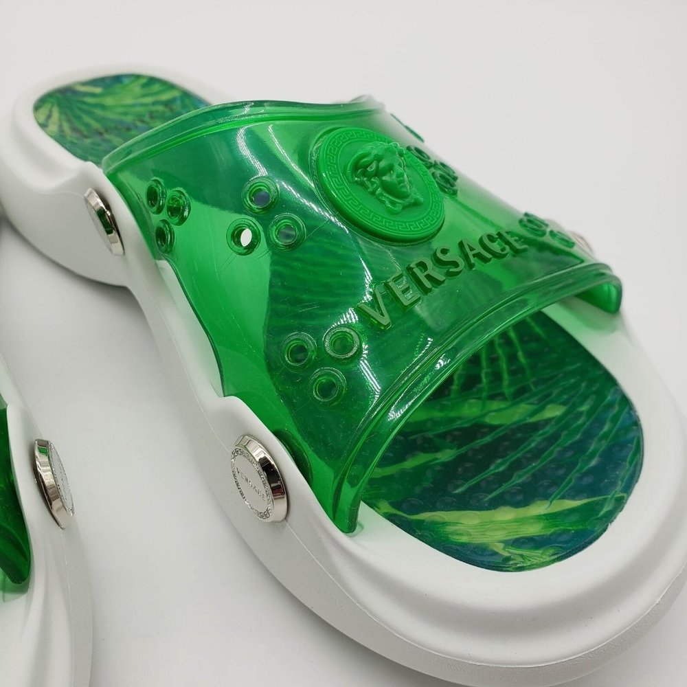 Versace Women's DST348F Clear Transparent Slides with Logo - Picture 5 of 10